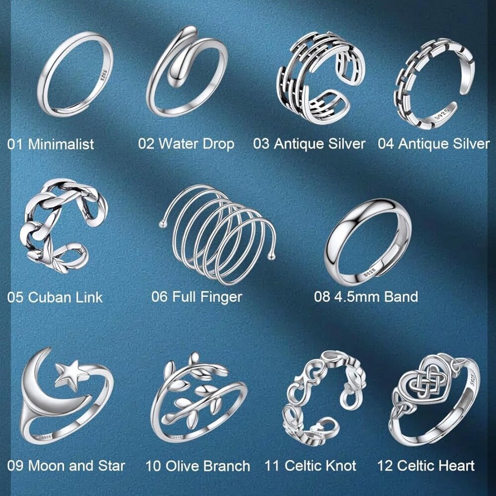 925 Sterling Silver Adjustable Stackable Ring For… - image 6